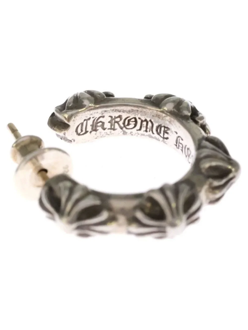 Chrome Hearts Hoop Cross Band Earrings Silver